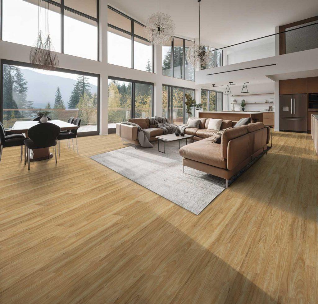 Breite Laminatdielen im großen Wohnzimmer