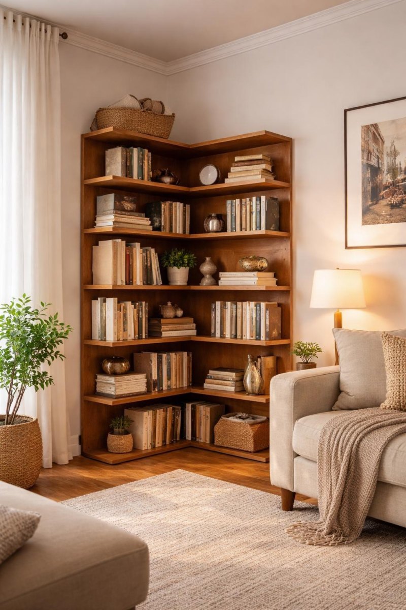 DIY Bücherregal in Wohnzimmer Ecke