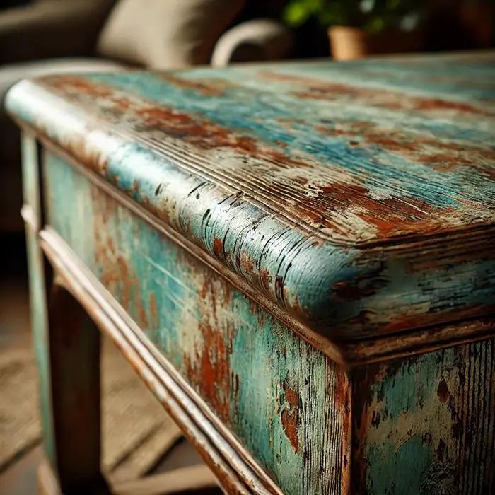 Holzoberfläche mit künstlicher Patina