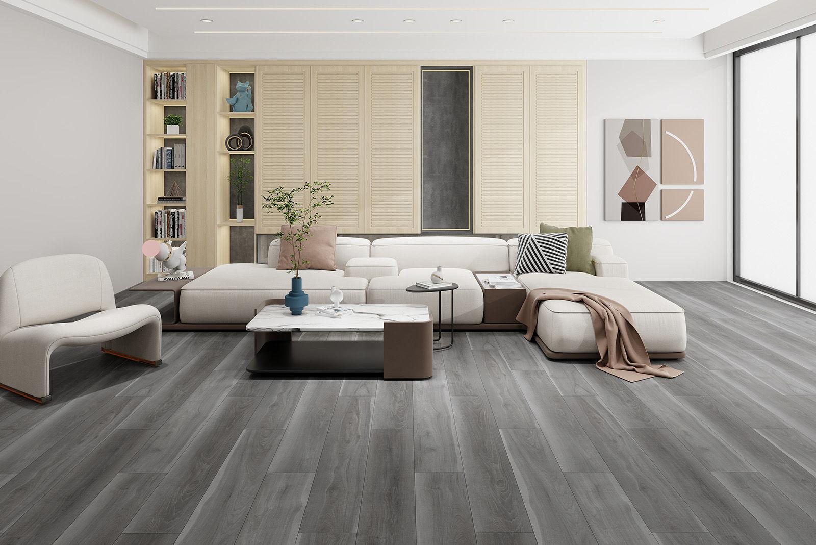 Graues Laminat minimalistisches Wohnzimmerdesign