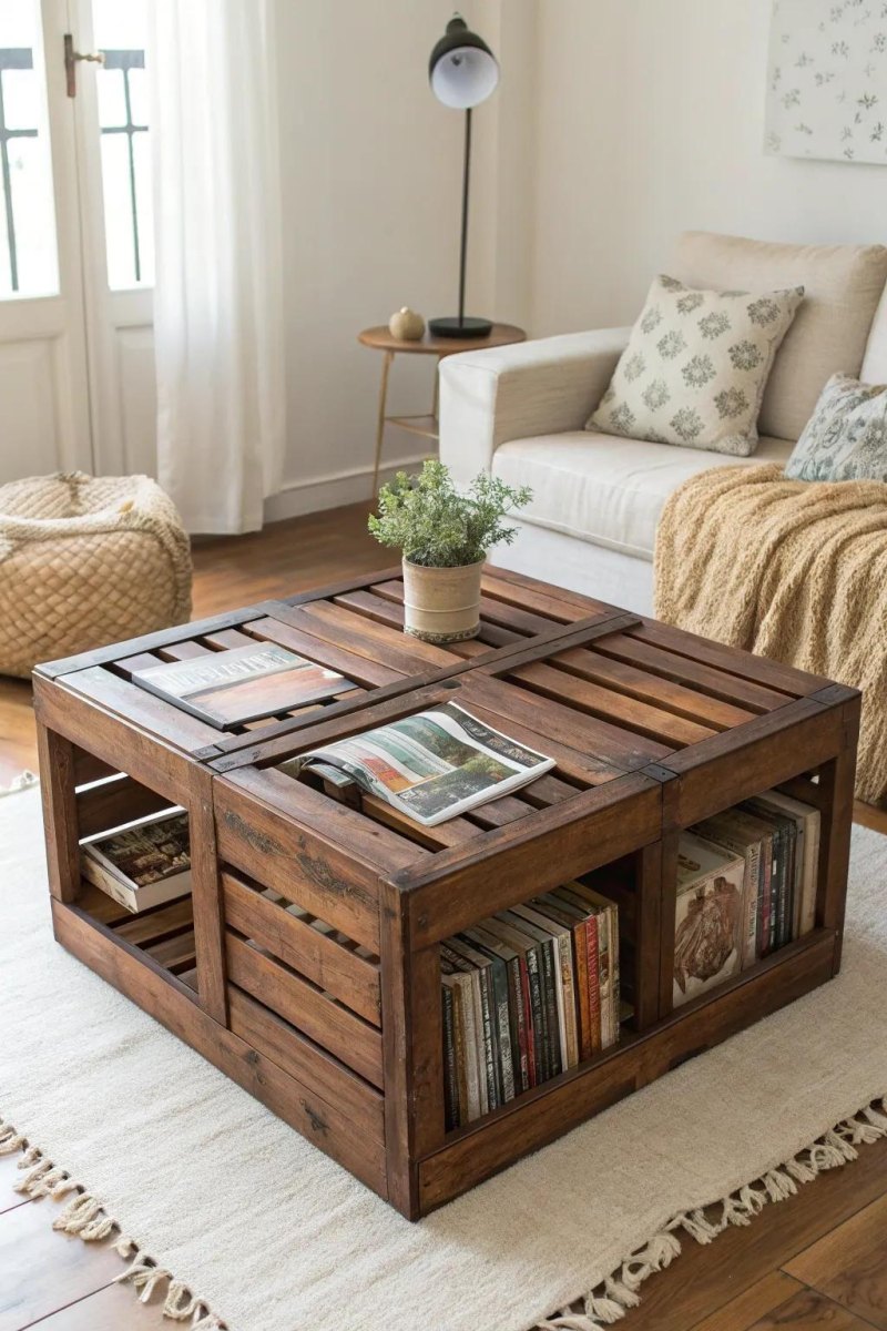 Couchtisch aus alten Weinkisten Holz