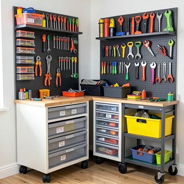 Kleine Werkstatt mit Ordnungssystem
