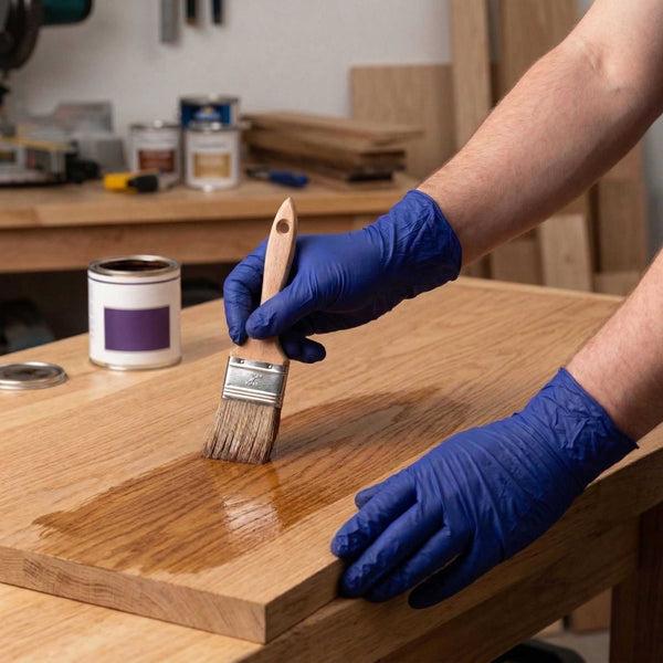 Schutzhandschuhe und Holzöl Werkstatt