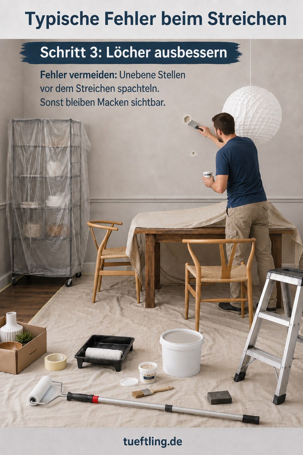 Löcher und Unebenheiten werden vor dem Streichen verspachtelt, um typische Fehler beim Streichen zu vermeiden
